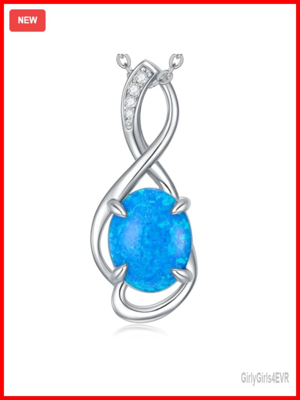 925 Sterling Silver Oval Opal Infinity Pendant Necklace Hypoallergenic